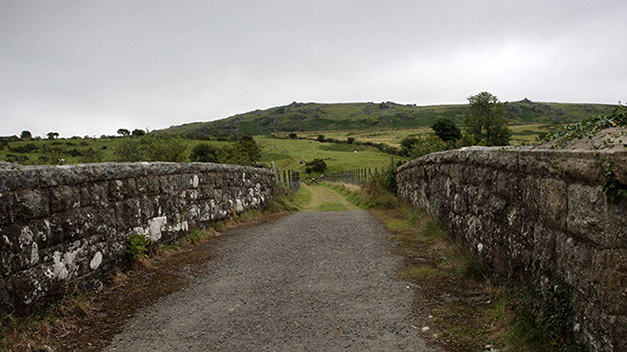 The path over the disused railway line to Sourton Tor beyond