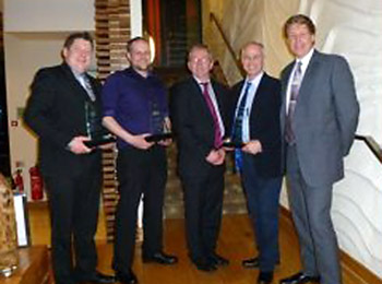 Presentation evening (l to r): David Killalea, md of Carel Ireland, Eoin Lennon (Novum), Seamus Kerr (IRI President), Keith McGreevy (Tech Refrigeration), Liam Kirwan (Daikin Ireland)